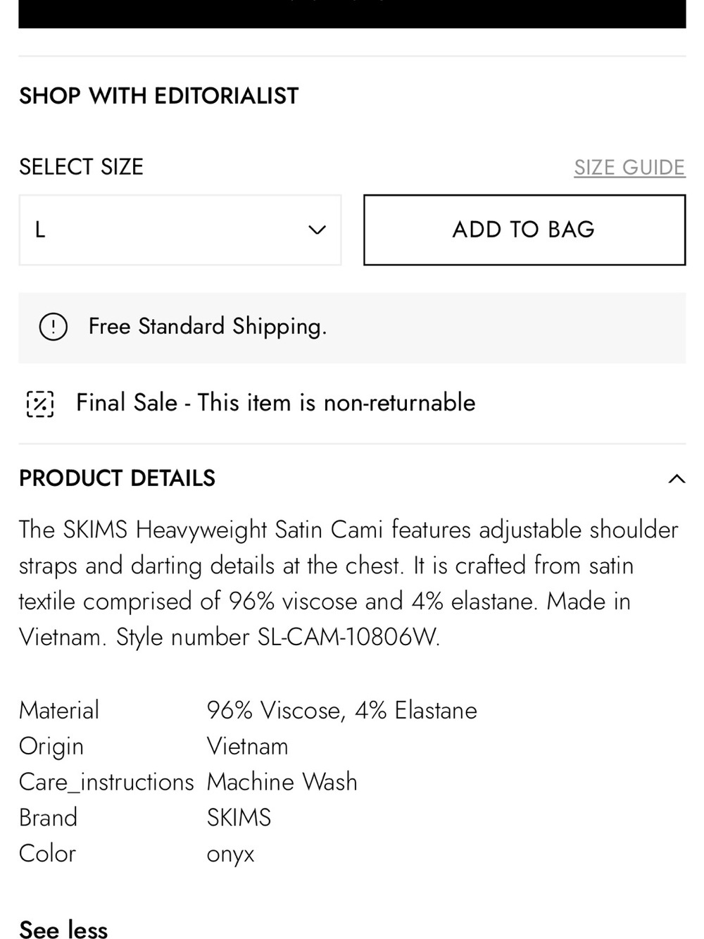 SKIMS Heavyweight Satin Cami L - Picture 11 of 11